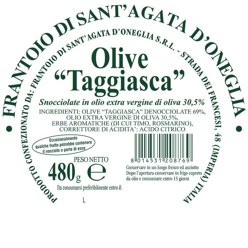 Pitted Taggiasche Olives in extra virgin olive oil 480 gr Sant'Agata