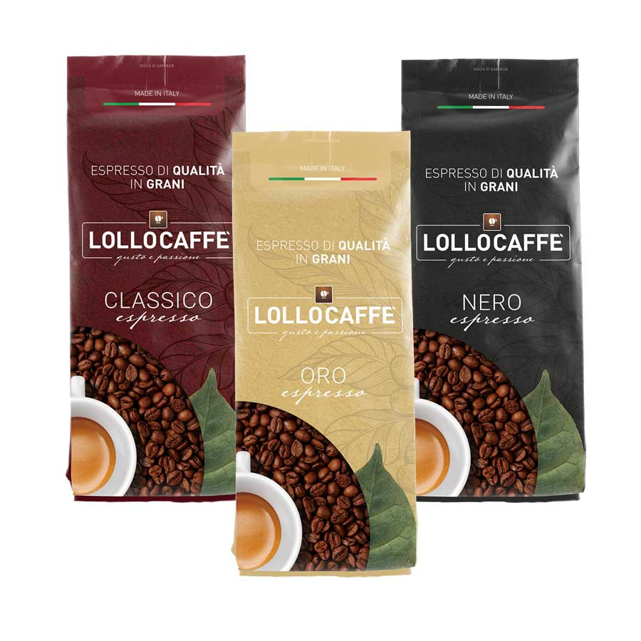 Set Degustación Granos de Café Lollo: Negro, Clásico y Oro 1 kg x 3