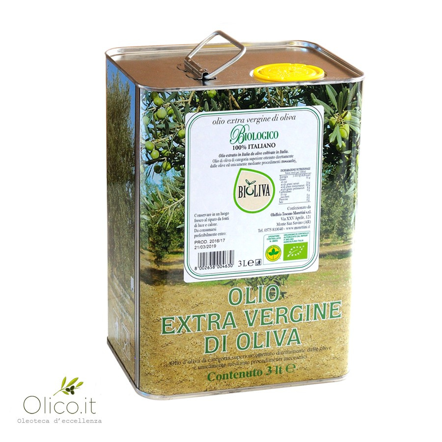 Can 3 lt Organic Extra Virgin Olive Oil Bioliva Toscano Morettini