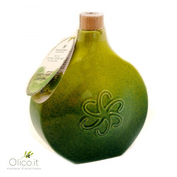Fiaschetta in Ceramica Deruta "Green Fog" con Olio Extra Vergine di oliva