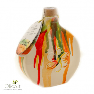 Handmade Deruta Ceramic flask "Color Fall" with Extra Virgin Olive Oil