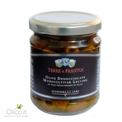 Olives Leccino Monovariétales Dénoyautées à l'huile Extra Vierge d'olive 180 gr