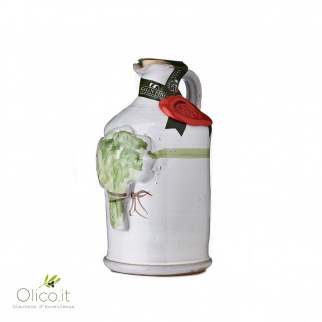 Handgemachter Keramiktonkrug mit Olivenöl und Basilikum 250 ml