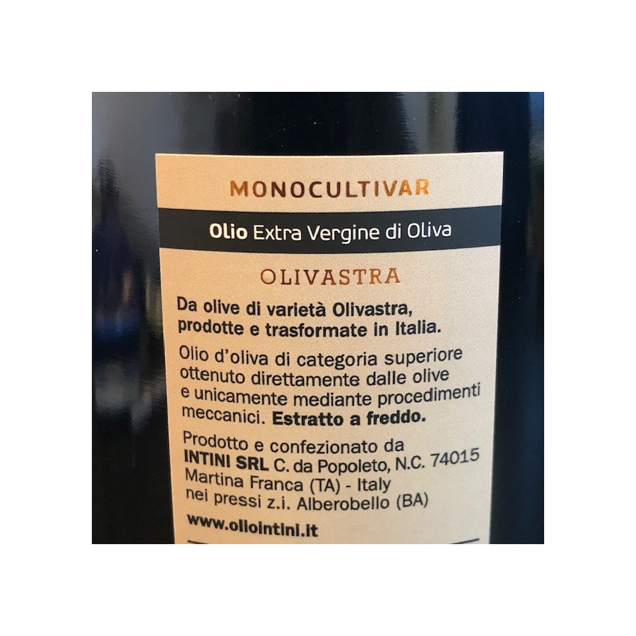 Intini Monocultivar Extra Virgin Olive Oil Olivastra Apulia 500 ml