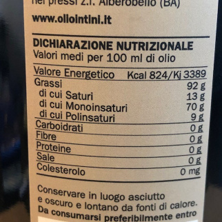Aceite de oliva virgen extra Intini Monocultivar Coratina 500 ml