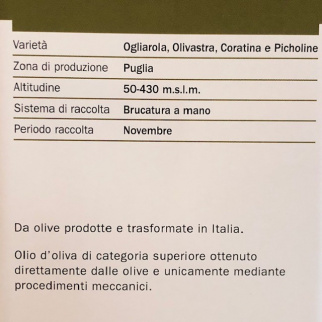 Monokultivares Natives Olivenöl Olivastra 500 ml