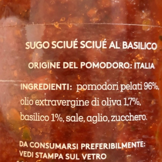 Sciuè Sciuè ready tomato and basil sauce 260 gr