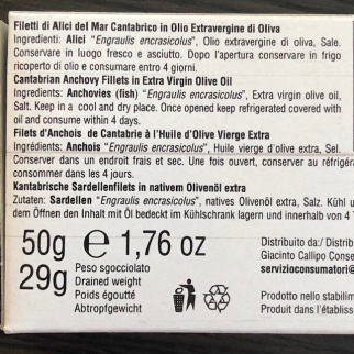 Filetti di Alici del Mar Cantabrico in Olio Extravergine di Oliva 50 gr