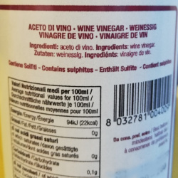 Aceto di Vino Rosso da Uve di Lambrusco Affinato in botti