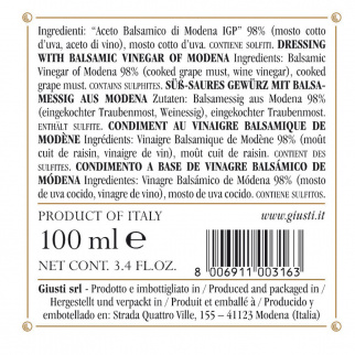 Vinaigre Balsamique de Modena IGP 2 Médailles Or "Il Classico" 100 ml