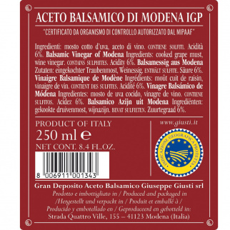 Vinaigre Balsamique de Modena IGP 3 Médailles Or "Riccardo Giusti" 250 ml x 6