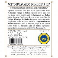Giusti Vinegar Duo: Balsamic Vinegar of Modena PGI 2 Gold Medals 250 ml and Apple Vinegar Dressing 250 ml