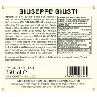 Duo Vinaigre Giusti: Balsamique de Modena IGP 2 Médailles Or 250 ml et Vinaigre de pomme 250 ml 