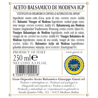 Vinaigre Balsamique de Modena IGP 2 Médailles Or "Il Classico" 250 ml x 6
