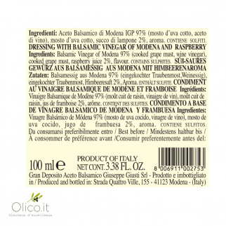 Condiment à base de Vinaigre Balsamique de Modena IGP et Framboise 100 ml