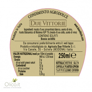 Dolceto Witte Dressing van Balsamico azijn uit Modena PGI Due Vittorie 250 ml