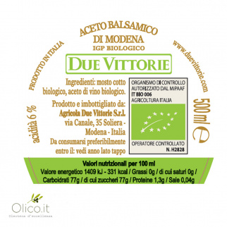 Biologischer Balsamico Essig aus Modena IGP Due Vittorie Oro 500 ml x 6