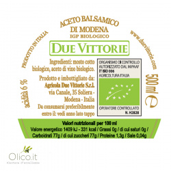 Organic Balsamic Vinegar of Modena PGI Due Vittorie Oro 500 ml x 6