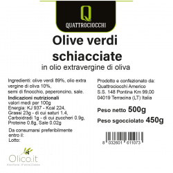 Aceitunas Verdes aplastadas en Aceite de Oliva Extra Virgen 500 gr