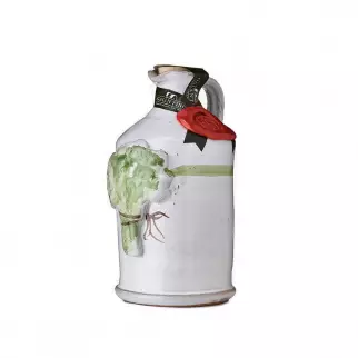 bouteille en faïence blanche pour l'huile d'olive ou le vinaigre décor  brins de lavande