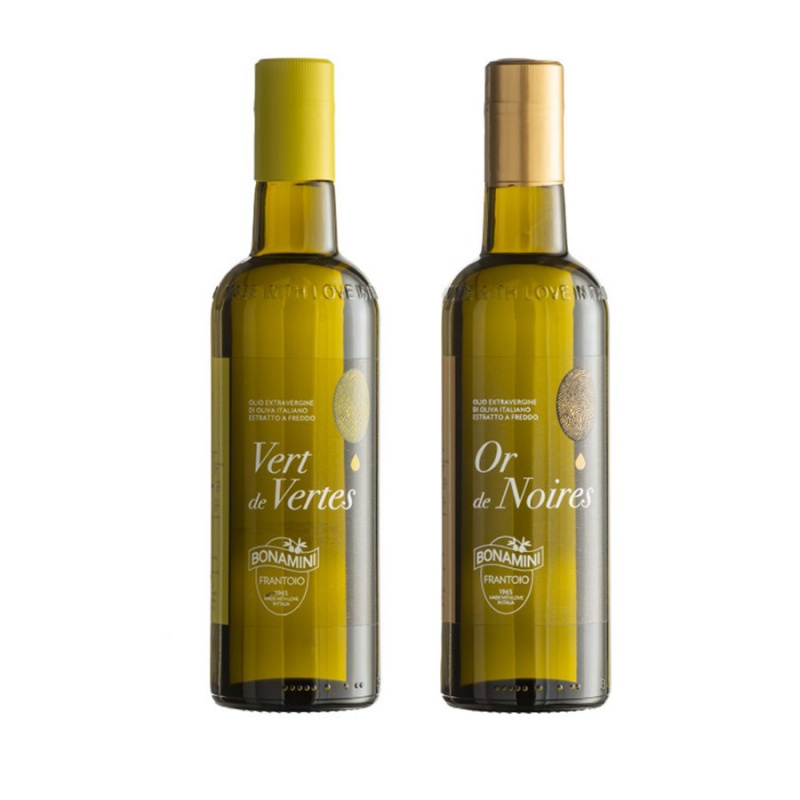 Selección Aceite de oliva virgen extra Bonamini - Aceitunas Verdes y Negras 500 ml x 2