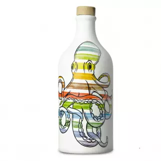 bouteille en faïence blanche pour l'huile d'olive ou le vinaigre décor  brins de lavande