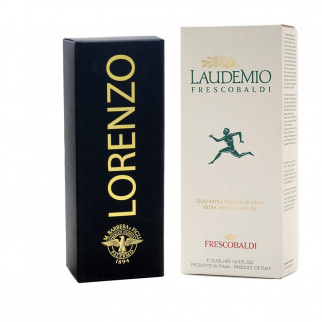 Black and White Geschenkset: Natives entsteintes Olivenöl extra Lorenzo n° 5 und Laudemio Frescobaldi 500 ml x 2