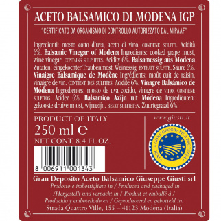  Vinagre Balsámico de Módena IGP 3 Medallas de Oro "Riccardo Giusti" 250 ml