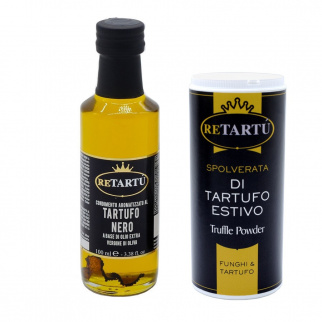 Schwarzer Trüffel Set : Sommertrüffel Pulver 100 gr und Dressing mit nativem Olivenöl 100 ml