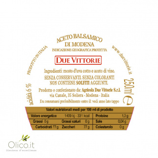 Duetto Due Vittorie Oro Blanc et Noir: Vinaigre Balsamique de Modena IGP Oro et Vinaigre Blanc Dolceto 250 ml x 2