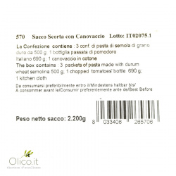 Sacco Scorta con Pasta di Gragnano IGP 500 gr Passata di Pomodoro Italiano 690 gr e Canovaccio