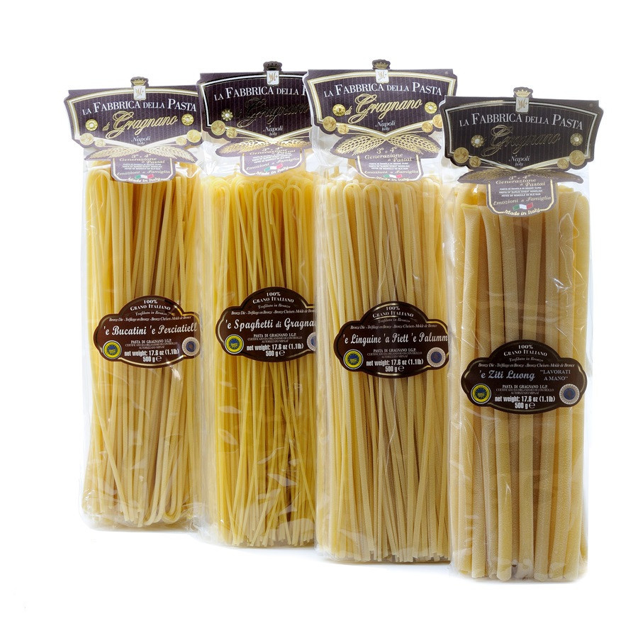 Set Pasta Larga Gragnano IGP Bucatini Linguine Spaghetti Ziti fabbrica