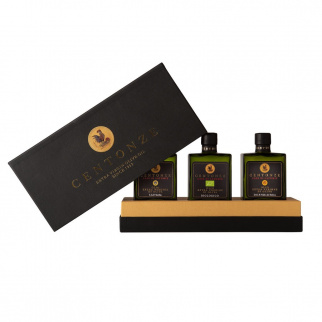 Gift Box Extra Virgin Olive Oil Centonze : Sicilia PGI, Organic Nocellara, PDO Valle del Belice 200 ml x 3
