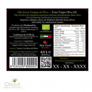 Olio Extra Vergine di Oliva Biologico Monocultivar Nocellara del Belice 500 ml