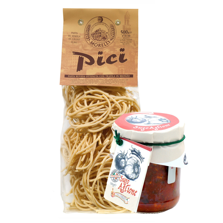 Pici Pasta Morelli 500 g Aglione Sauce Tomato garlic Lombardi 180 g