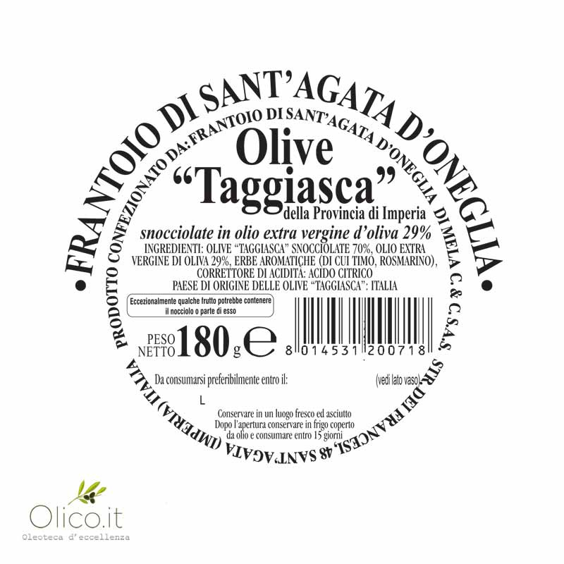 Pitted Taggiasche Olives in extra virgin olive oil 180 gr Sant'Agata