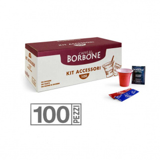 Eco kit 100 Pieces Cups Stirrers and Sugar Bags Caffè Borbone Italian