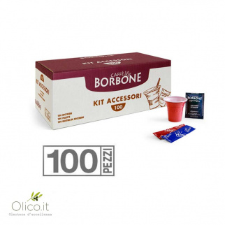 100 Bicchieri 100 Palette 100 Zucchero caffè Borbone