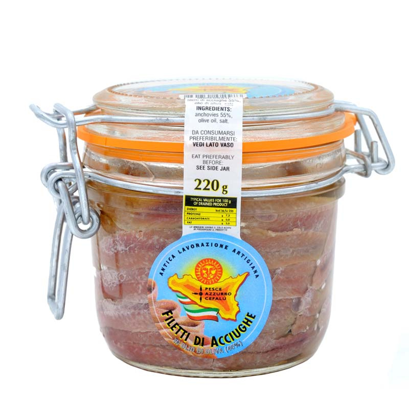 Filets anchois à l'Huile d'Olive bocal hermétique 220 gr Pesce Azzurro