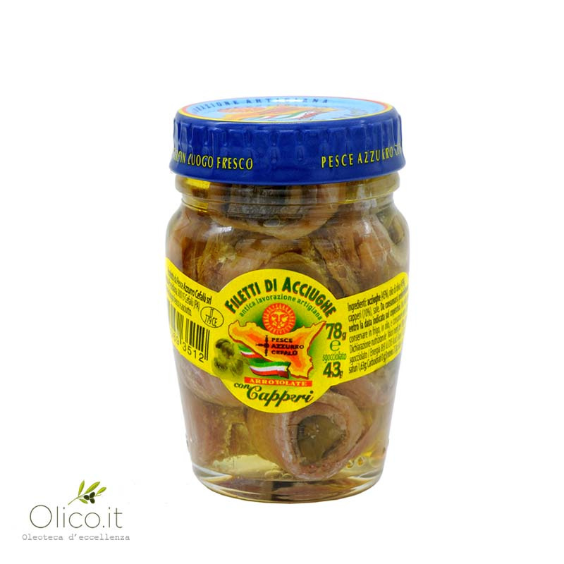 Rolled Anchovy Fillets with Capers in Olive Oil 78 gr pesce Azzurro