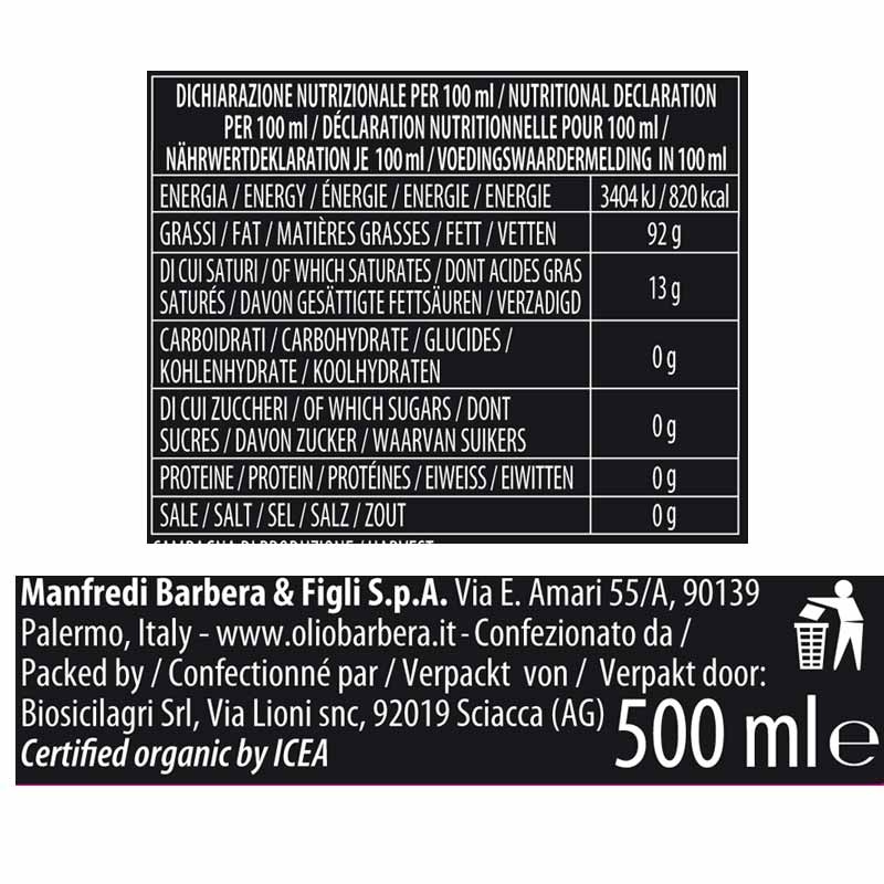 Organic Extra Virgin Olive Oil Lorenzo N° 3 PDO Val di Mazara Barbera