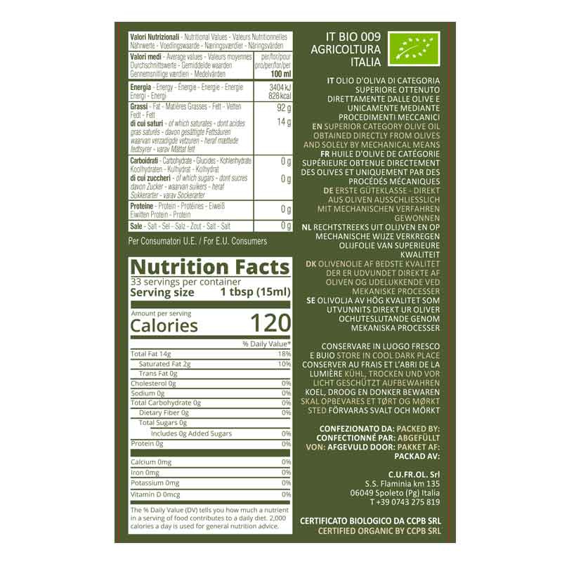 Huile D'olive Extra Vierge Bio Pressée à Froid - Qualité Premium - Disponible En Formats De 2 Oz à 7 Lb